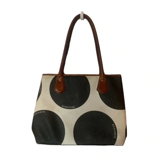 Brahmin Big Dots  Brown Tote Bag Leather - Picture 2 of 13